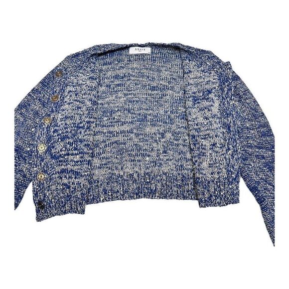 Axara Paris Women’s XS Sequin Crop Sweater Blue Gold Long Sleeve Bright Spring‎ - Picture 9 of 13